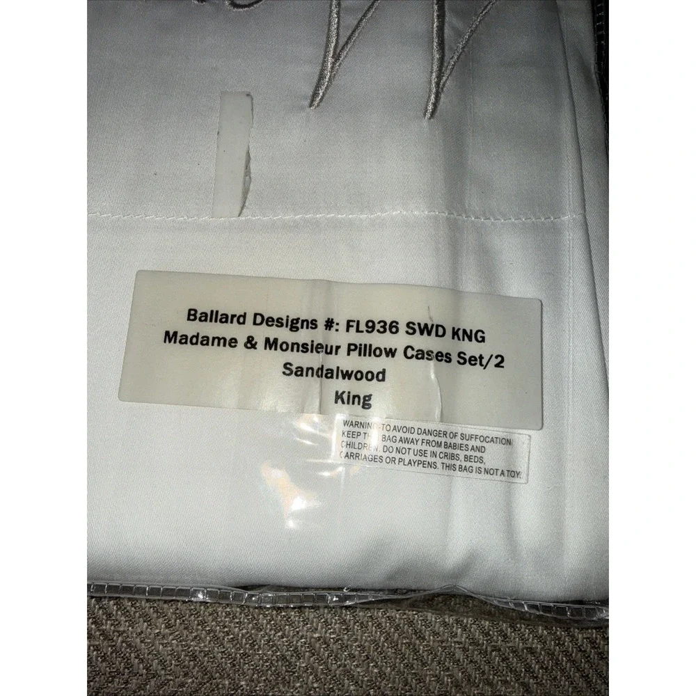 Ballard Designs Madame Monsieur King Pillowcases White Embroidered Black New A2